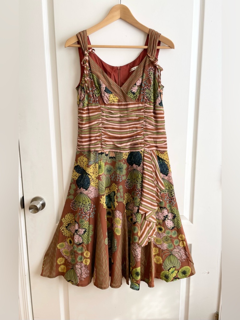 Vtg Y2K Nanette Lepore Silk Babydoll Butterfly Floral Dress 10 Fairy Woodland
